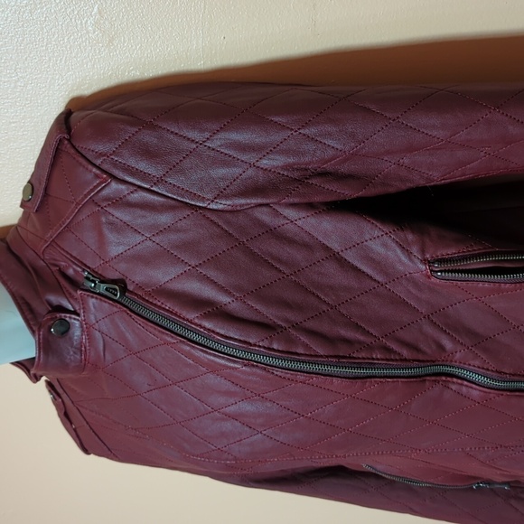 Iparelde Quilted Asymmetrical Maroon Quilted Moto Leather Jacket XS/S (label XL) - Picture 3 of 13